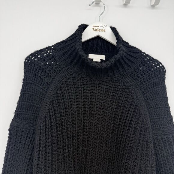 Express Black Chunky Knit Mock Neck Sweater Oversized Size Small Polyester - Picture 2 of 13